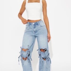 Fashion Nova Light Blue Ripped Boyfriend Jeans